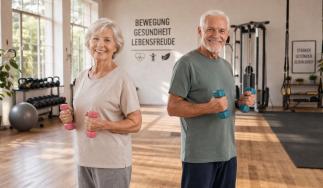 Senioren beim Personal Training mit Hanteln im Lechfeld